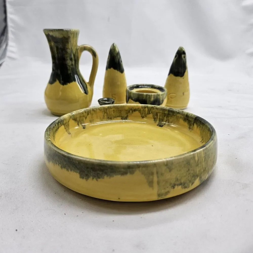 INEKE‎ Victoria BC Drip Pottery Glaze BC Canada  Green Yellow Kitchenware
